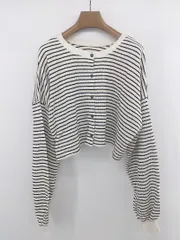 ◇ PAGEBOYLIM ページボーイリム ボーダー 綺麗め ショート丈 長袖 カーディガン サイズF ホワイト系 レディース E  【1305020020113】