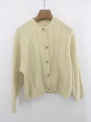 ◇ JUNOAH ケーブル編み ショート丈 長袖 ニット カーディガン サイズ表記なし L相当 クリームイエロー レディース E  【1305020019940】