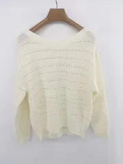 ◇ GLOBAL WORK グローバルワーク Vネック 綺麗め 透かし編み 長袖 ニット セーター サイズM ホワイト レディース E  【1305020020489】