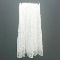 ◇ earth music&ecology ゴム仕様 裏地あり レース ロング丈 フレア スカート サイズF アイボリーホワイト レディース E  【1305020022582】