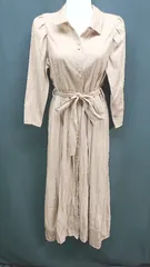 ◇ MISCH MASCH フロントボタン 無地 春コーデ 長袖 ロング丈 ワンピース サイズM ベージュ レディース E  【1305020022803】