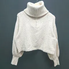 ◇ mysty woman ハイネック ボリューム袖 カジュアル 長袖 ハーフジップ ニット セーター サイズF ｲｴﾛｰﾍﾞｰｼﾞｭ レディース E  【1305020028171】