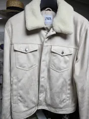ZARA メンズ アイボリー スウェード ファーカラー ジャケット