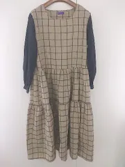 ◇ axes femme アクシーズファム チェック 長袖 ロング ワンピース ベージュ レディース P  【1305060002469】