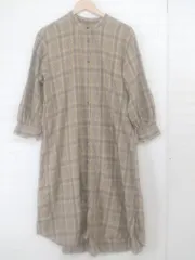 ◇ GLOBAL WORK グローバルワーク チェック 長袖 ロング シャツ ワンピース サイズM ベージュ レディース P  【1305060000335】