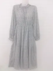 ◇ w closet 総柄 ウエストゴム 長袖 膝下丈 フレア ワンピース サイズ M グレー ホワイト マルチ レディース E  【1305110011922】のサムネイル