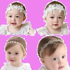 記念日 誕生日 お祝い ゴムバンド ベビーヘッドバンド おしゃれ レースかわいい 出産祝い（B) 髪飾り 女の子 子供 ヘアアクセサリー 赤ちゃん 4本入り ヘアバンド ベビー