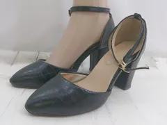 ◇ menue メヌエ ポインテッドトゥ 型押し セパレートヒールパンプス サイズ23 ブラック レディース E  【1305110020788】