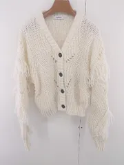 ◇ PAGEBOY ページボーイ ALICIA フリンジ ローゲージ 長袖 ニット カーディガン サイズF オフホワイト系 レディース E  【中古】 【1305120000015】