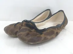 ◇ EVOL イーボル 豹柄 レオパード スクエアトゥ フラット シューズ サイズ24.0cm ベージュ ブラウン系 レディース E  【1305110025516】