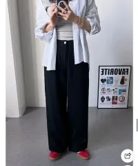 レディース 低身長 ブラック ワイド パンツ