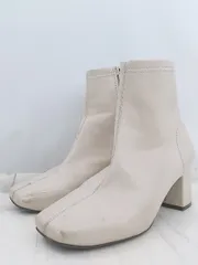 ◇ AZUL BY MOUSSY アズールバイマウジー スクエアトゥ サイドジップ ショート ブーツ サイズM ベージュ系 レディース E  【1305120000695】