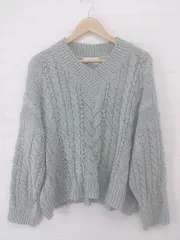 ◇ node ノード ケーブル編み Vネック 長袖 ニット セーター グレー レディース E  【1305120006635】