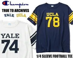 チャンピオン トゥルートゥーアーカイブス 1/4スリーブフットボール Tシャツ Champion TRUE TO ARCHIVES 1/4 SLEEVE FOOTBALL TEE c3-r339 NAVY UCLA WHITE YALE