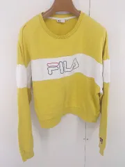 ◇ FILA フィラ ロゴ ショート 長袖 トレーナー サイズM イエロー ホワイト系 レディース E  【1305120008707】