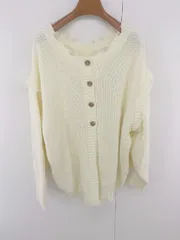 ◇ RETRO GIRL 2WAY ダメージ加工 オーバーサイズ 長袖 ニット カーディガン サイズ F アイボリー レディース E  【1305120014920】