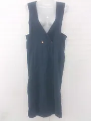 ◇ Aunt Marie's リネン混 ノースリーブ 膝下丈 ジャンバースカート ワンピース サイズS ネイビー系 レディース E  【1305120016832】