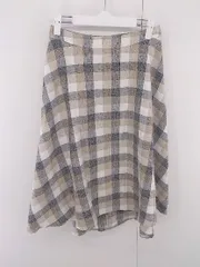◇ NATURAL BEAUTY BASIC チェック 膝下丈 フレア スカート サイズM アイボリー ベージュ グレー系 レディース E  【1305120018157】