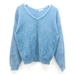 ◇ JEANASIS ジーナシス Vネック ケーブル 起毛 シンプル オシャレ 秋冬物 長袖 ニット サイズF ブルー系 レディース E  【1305150001488】