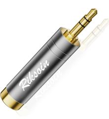 6.35mm→3.5mm変換プラグ、RIKSOIN（1個セット）ステレオミニプラグ（メス）→ステレオ標準プラグ（オス）イヤホンプラグジャック変換、24K金メッキ、電子ピアノ、ヘッドホン、アンプ用