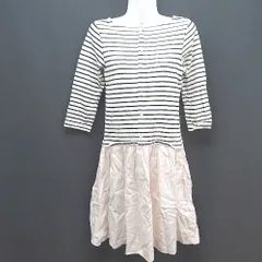 ◇ ina イナ ボーダー ラウンドネック ナチュラル 長袖 ひざ丈 ワンピース 表記なし ブラック レディース E  【1305150003413】