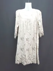 ◇ AMICAL アミカル 花柄 起毛 レース シンプル オシャレ 長袖 ひざ丈 ワンピース サイズ11AR ベージュ系 レディース E  【1305150003291】