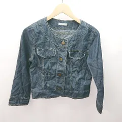 ◇ l'armoire de luxe Uネック ダメージ加工 シンプル オシャレ 長袖 デニムジャケット サイズM ネイビー系 レディース E  【1305150002768】のサムネイル