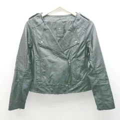 ◇ w closet ダブルクローゼット 無地 ジップアップ シンプル 長袖 ライダースジャケット サイズF ブラック レディース E  【1305150003581】