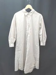 ◇ GLOBAL WORK シャツ ギャザー サイドスリット カジュアル 長袖 ロング丈 ワンピース サイズM グレージュ レディース E  【1305150005448】