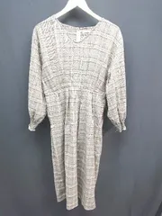 ◇ Crisp チェック柄 カジュアルフォーマル ﾉﾝｽﾄﾚｯﾁ 長袖 膝下 ワンピース サイズF グレージュ レディース E  【1305150008517】