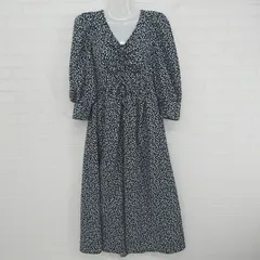 ◇ earth music&ecology 小花柄 総柄 ギャザー 長袖 ロング ワンピース サイズF ブラック マルチ レディース E  【1305160006848】