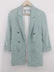 ◇ Bershka ベルシュカ 千鳥格子 テーラード ジャケット サイズM ライトグリーン系 レディース E  【1305160008408】のサムネイル