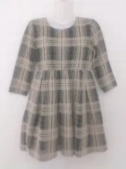 ◇ Ray BEAMS レイ ビームス チェック 七分袖 ミニ ワンピース サイズ0 ベージュ ブラック レディース E  【1305160015680】