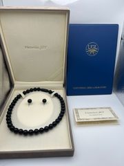 10mm ヴィクトリアンジェット ネックレス イヤリング K14WG 鑑別書