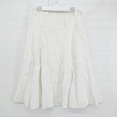 ◇ DKNY ダナキャランニューヨーク リネン混 サイドジップ 膝下丈 フレア スカート サイズ4 オフホワイト レディース E 【1305160020462】