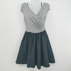 ◇ FRAY I.D カシュクール 切替 フレンチスリーブ 膝丈 ニット ワンピース サイズ1 グレー ネイビー レディース E  【1305160019176】
