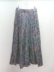 ◇ Samansa Mos2 blue ギャザー プリーツ ウエストゴム 花柄 ロング丈 フレア スカート サイズF ブルー レディース E  【1305180000734】