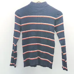 ◇ JOURNAL STANDARD relume リブ編み ボーダー柄 タートルネック 明るめ 長袖 セーター サイズF ネイビー レディース E  【1305180000642】