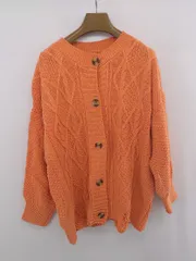 ◇ INVOLVE ケーブル編み シンプル カジュアル 長袖 ニット カーディガン サイズF オレンジ レディース E  【1305180001465】