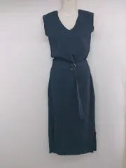◇ ur's ユアーズ リブ ニット ノースリーブ Vネック 綺麗め ロング ワンピース サイズM ネイビー レディース E  【1305180001847】
