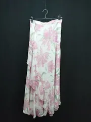 ◇ rienda リエンダ 花柄 フリル 綺麗め 上品 ウエストゴム ロング フレア スカート サイズM ピンク系 レディース E  【1305180006668】
