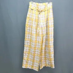 ◇ URBAN RESEARCH ROSSO ロッソ 大振りチェック ツータック 裏地付き ワイドパンツ サイズ38 イエロー レディース E  【1305180009669】