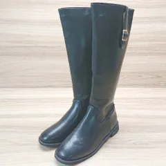 ■ ノーブランド ラウンドトゥ 綺麗め ワンポイント ロング丈 ブーツ サイズ37 ブラック レディース E  【1305180014441】