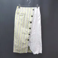 ◇ Andemiu アンデミュウ 柄物 デザインオシャレ ひざ丈 フレア スカート サイズF イエロー レディース E  【1305180015158】