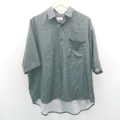 ◇ junred ジュンレッド フロントボタン 柄物 半袖 シャツ サイズM グリーン メンズ E  【1305180014915】