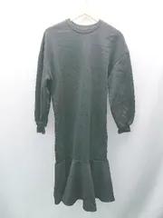 ◇ fifth シンプル 厚手 裾フリル 裏起毛 リブ袖 ストレッチ 長袖 ひざ丈 ワンピース サイズS ブラック レディース E  【1305180015554】