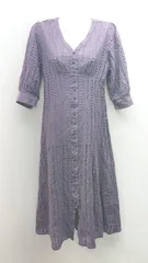 ◇ titivate サイドジップ Vネック レース シンプル オシャレ 五分袖 ひざ丈 ワンピース サイズM パープル系 レディース E  【1305180017428】