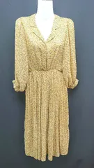 ◇ OLIVE des OLIVE ウエストゴム 裏地 花柄 リボン シンプル 長袖 ロング丈 ワンピース サイズF イエロー系 レディース E  【1305180017923】