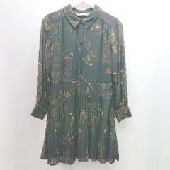 ◇ ZARA ザラ ボタン 裏地 サイドジップ 総柄 シンプル オシャレ 長袖 ひざ丈 ワンピース サイズM ブラック系 レディース E  【1305180017916】