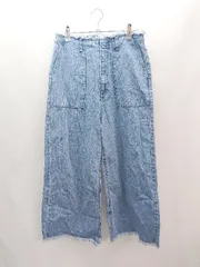 ◇ LOWRYS FARM ダメージ加工 フリンジ ウォッシュ加工 シンプル オシャレ デニムパンツ サイズL ブルー系 レディース E  【1305180018623】